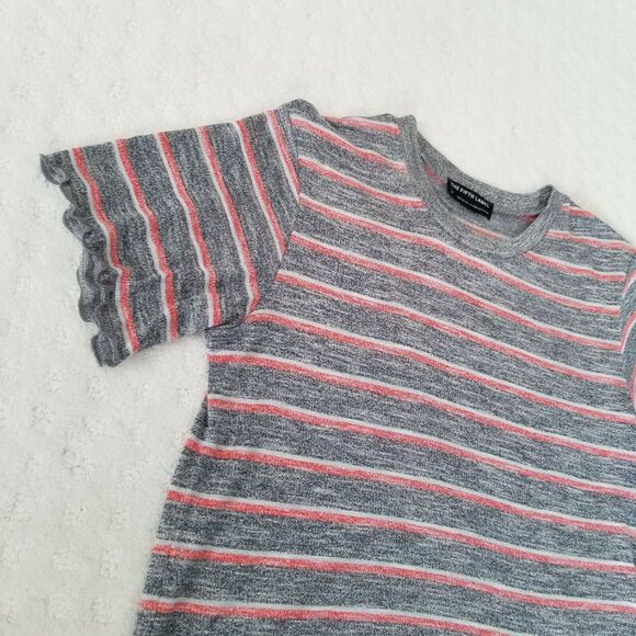 The Fifth Label T-Shirt Gray‎ Peach Striped Viscose Blend Thin Ruffle Hem Size M - Picture 3 of 10